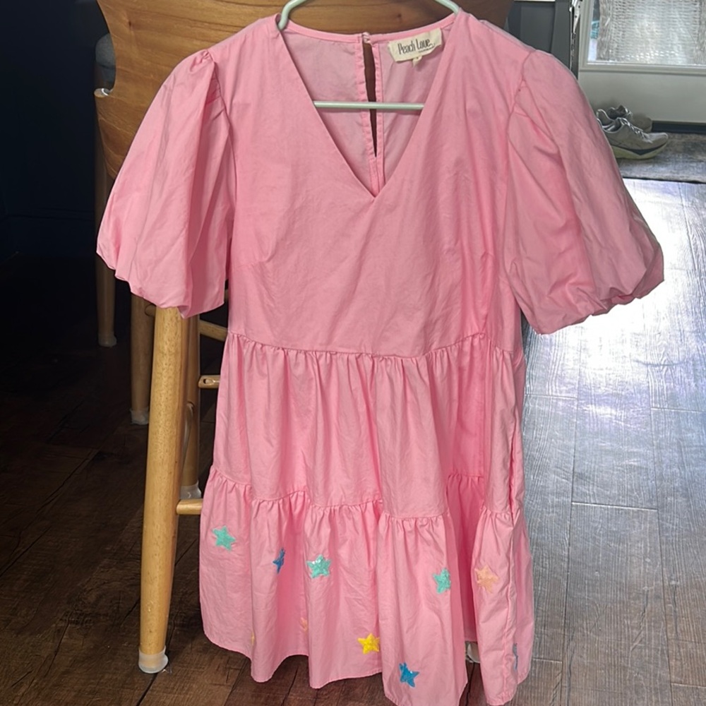 Peach Love California Pink Puff Sleeve Midi Dress